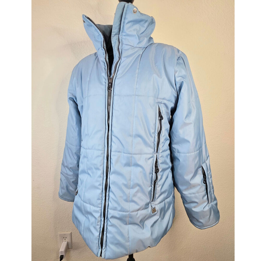 Vintage NILS Ski Snowboard Quilted Puffer Jacket Retro Y2K Baby Blue Apres Ski 8